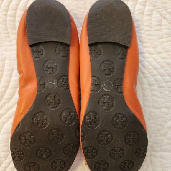 Tory Burch Reese Orange Bow Tassel Ballet Flats - Picture 2 of 5